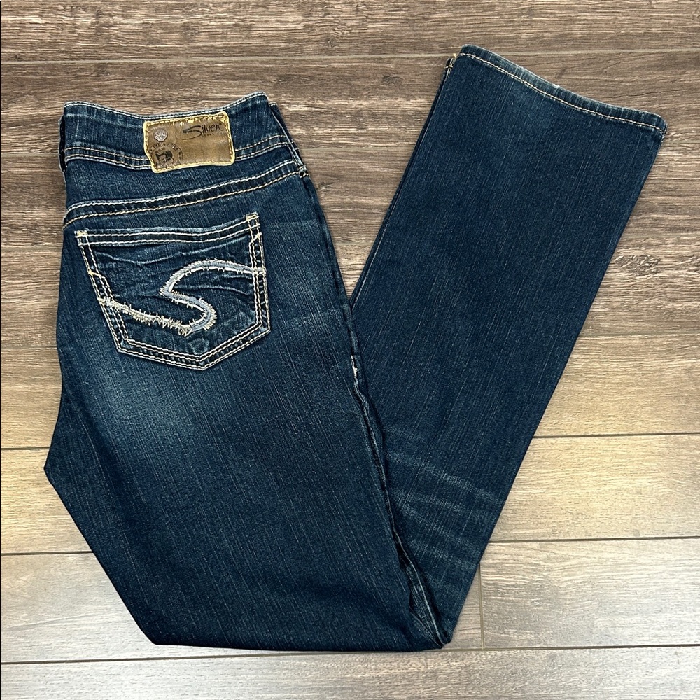 Silver Jeans Women’s Size 28x31 Suki Mid Baby Boot Blue Denim Pants Cotton Blend